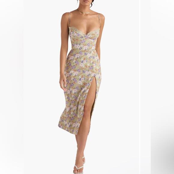 House of CB Charlotte Peony Print Midi Sundress Size M Medium New - Picture 4 of 12